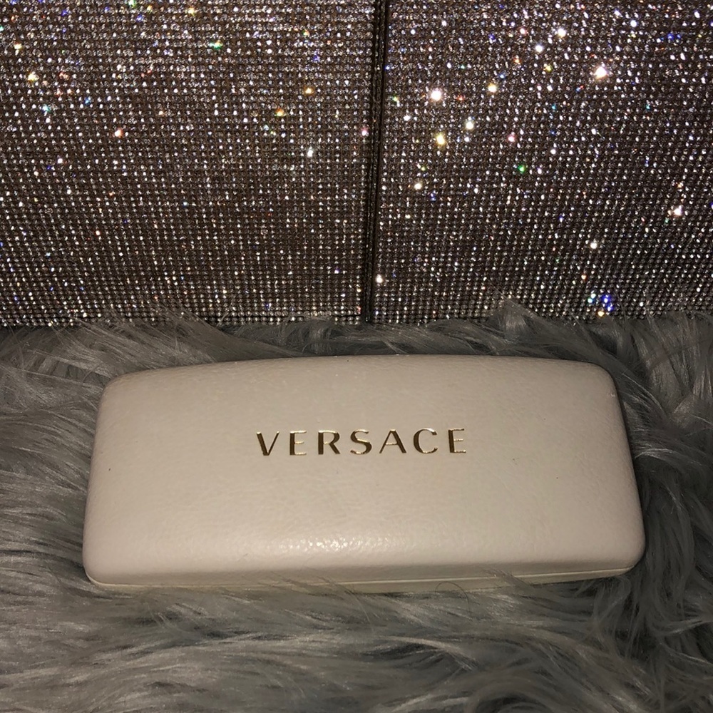 Versace sunglass case white velvet velour inside gold black leather hard case